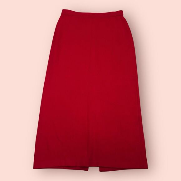 St. John Collection Wool Midi Skirt Womens Size 10 Red Santana Knit USA - Picture 1 of 6